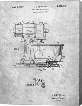 Framed Food Handling Apparatus Patent Print