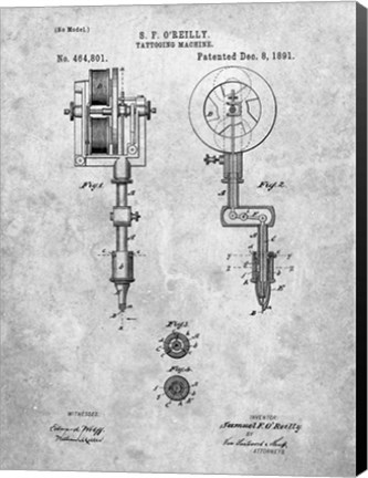 Framed Tattooing Machine Patent Print