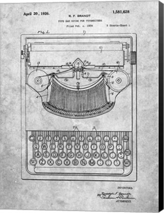 Framed Type Bar Guide for Typewriters Patent Print