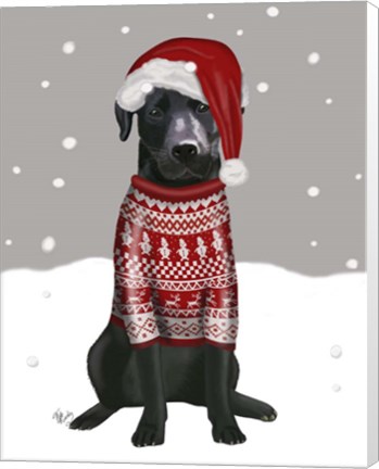 Framed Black Labrador, Christmas Sweater 1 Print