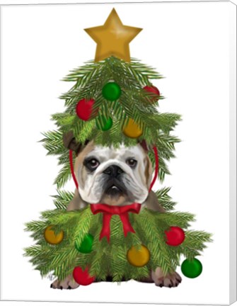 Framed English Bulldog, Christmas Tree Costume Print