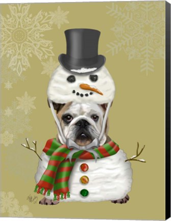 Framed English Bulldog, Snowman Costume Print