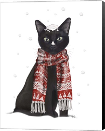 Framed Black Cat, Red Scarf Print