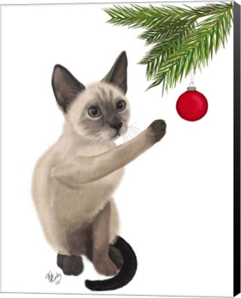 Framed Siamese Cat and Bauble Print