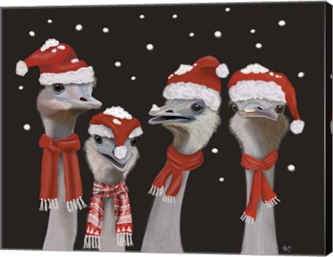 Framed Ostrich, Christmas Gals Print