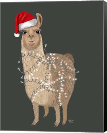 Framed Llama, Christmas Lights 1 Print