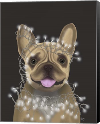 Framed French Bulldog, Christmas Lights 2 Print