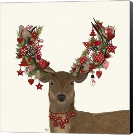 Framed Deer, Homespun Wreath Print