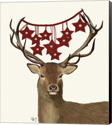 Framed Deer, Star Decorations Print