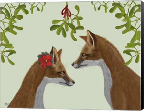 Framed Foxes and Mistletoe Print