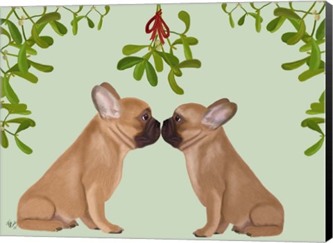 Framed French Bulldogs and Mistletoe Print