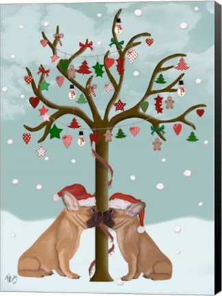 Framed French Bulldogs and Christmas Tree Print