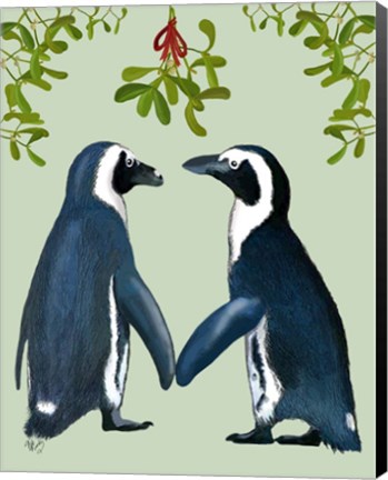 Framed Penguins And Mistletoe Print