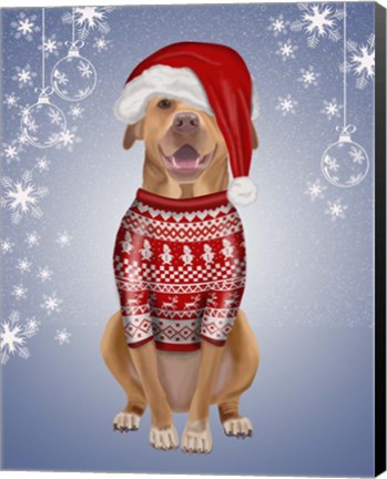 Framed Pitbull in Christmas Sweater Print