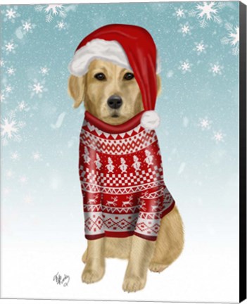 Framed Golden Retriever in Christmas Sweater Print