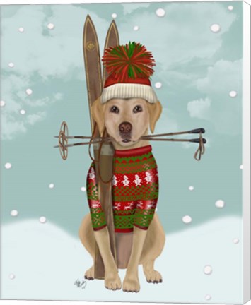 Framed Yellow Labrador, Skiing Print