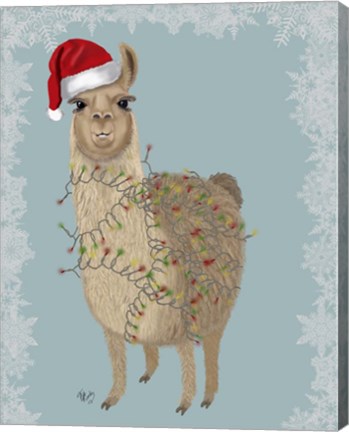 Framed Llama, Christmas Lights 2 Print