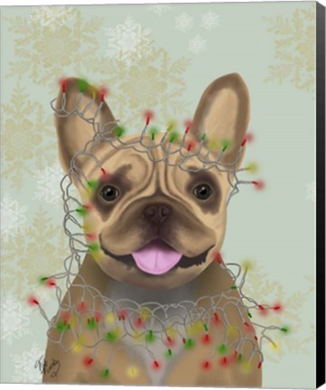 Framed French Bulldog, Christmas Lights 1 Print