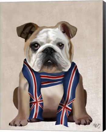 Framed English Bulldog with Scarf Print