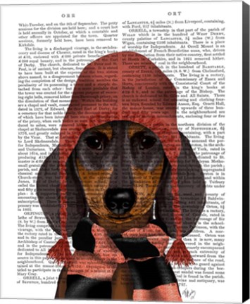 Framed Dachshund in Pink Hat and Scarf Print