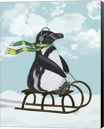 Framed Penguin On Sled Print