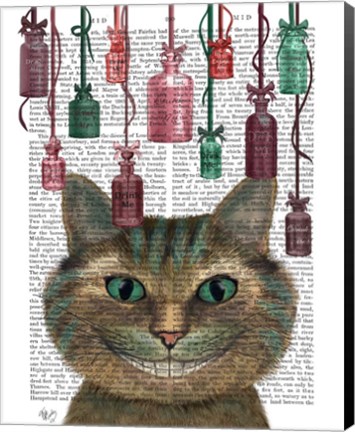 Framed Cheshire Cat and Bottles Print