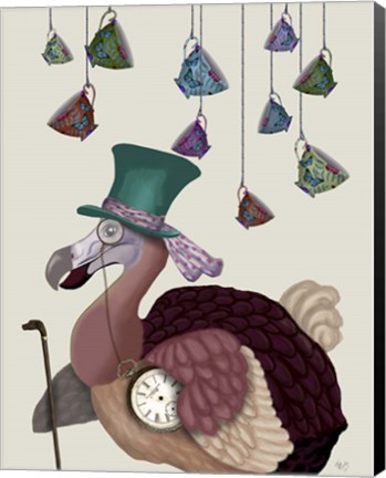 Framed Dodo with Hanging Teacups Print