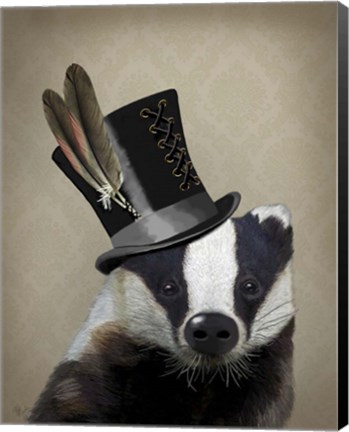 Framed Steampunk Badger in Top Hat Print