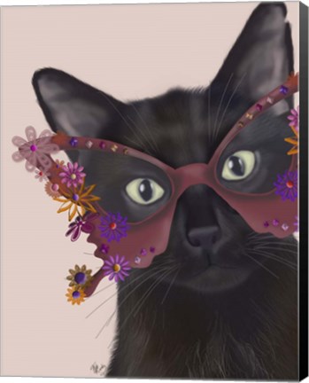 Framed Cat and Flower Glasses Print