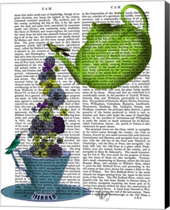 Framed Teapot, Cup and Flowers, Green and Blue Print