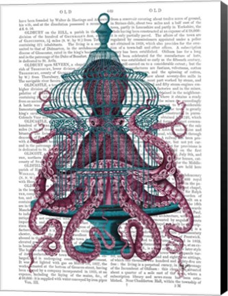 Framed Pink Octopus in Cage Print