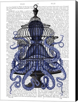 Framed Blue Octopus in Cage Print