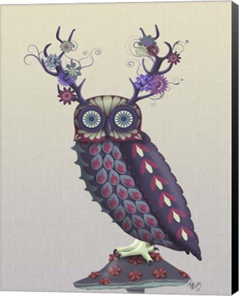 Framed Owl with Psychedelic Antlers Print