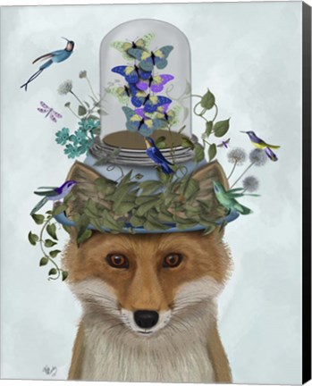 Framed Fox with Butterfly Bell Jar Print