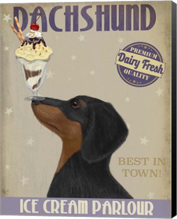 Framed Dachshund, Black and Tan, Ice Cream Print