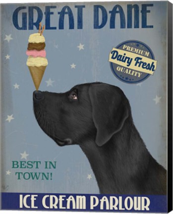 Framed Great Dane, Black, Ice Cream Print