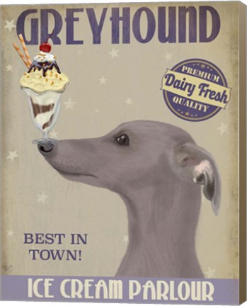 Framed Greyhound, Grey, Ice Cream Print