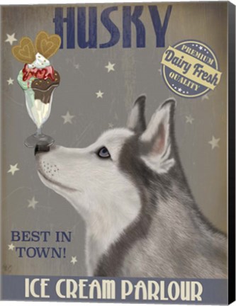 Framed Husky Ice Cream Print