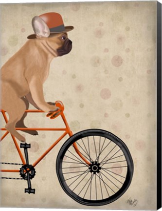 Framed French Bulldog on Bicycle Print