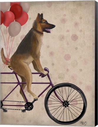 Framed German Shepherd on Bicycle Print