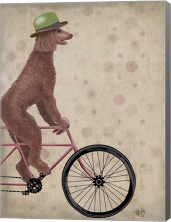 Framed Poodle on Bicycle, Brown Print