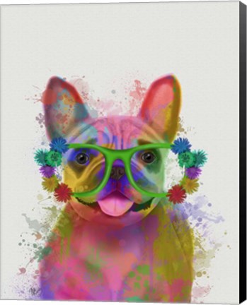 Framed Rainbow Splash French Bulldog, Portrait Print