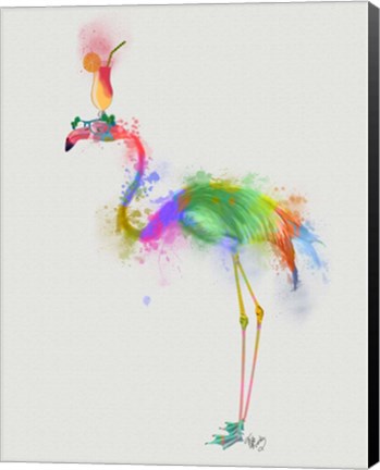 Framed Rainbow Splash Flamingo 1 Print