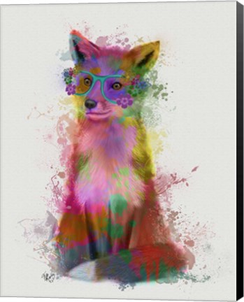 Framed Rainbow Splash Fox 1 Print