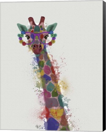 Framed Rainbow Splash Giraffe 1 Print