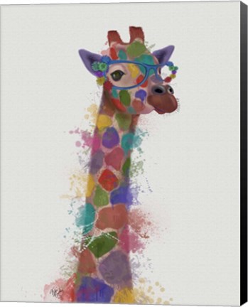 Framed Rainbow Splash Giraffe 2 Print