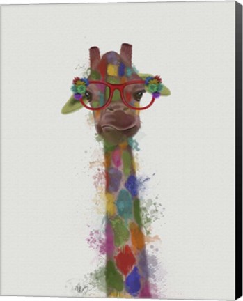 Framed Rainbow Splash Giraffe 3 Print