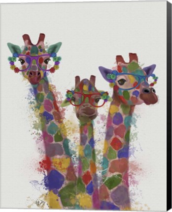 Framed Rainbow Splash Giraffe Trio Print