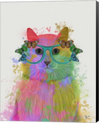 Framed Rainbow Splash Cat 3, Portrait Print