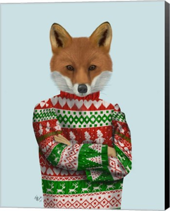 Framed Fox in Christmas Sweater Print